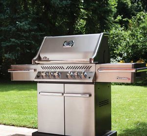 stainless steel grill on back patio