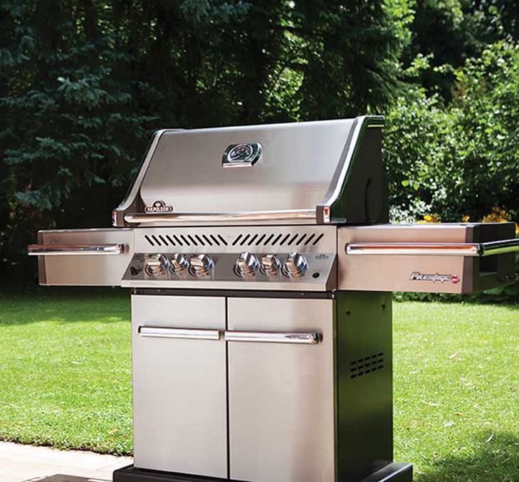 stainless steal grill on back patio