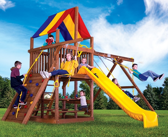 fun playset with lots of kids playing