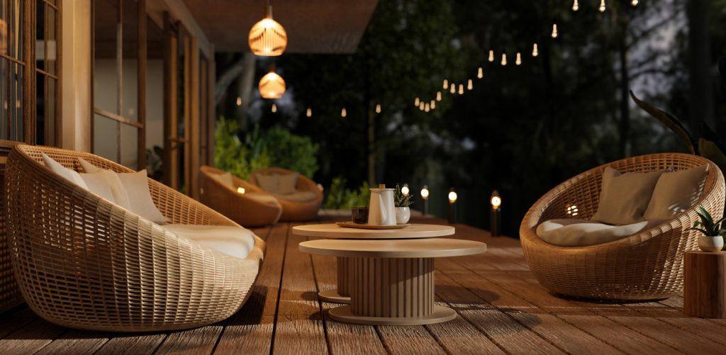 bespoke outdoor lighting on a nice outdoor patio